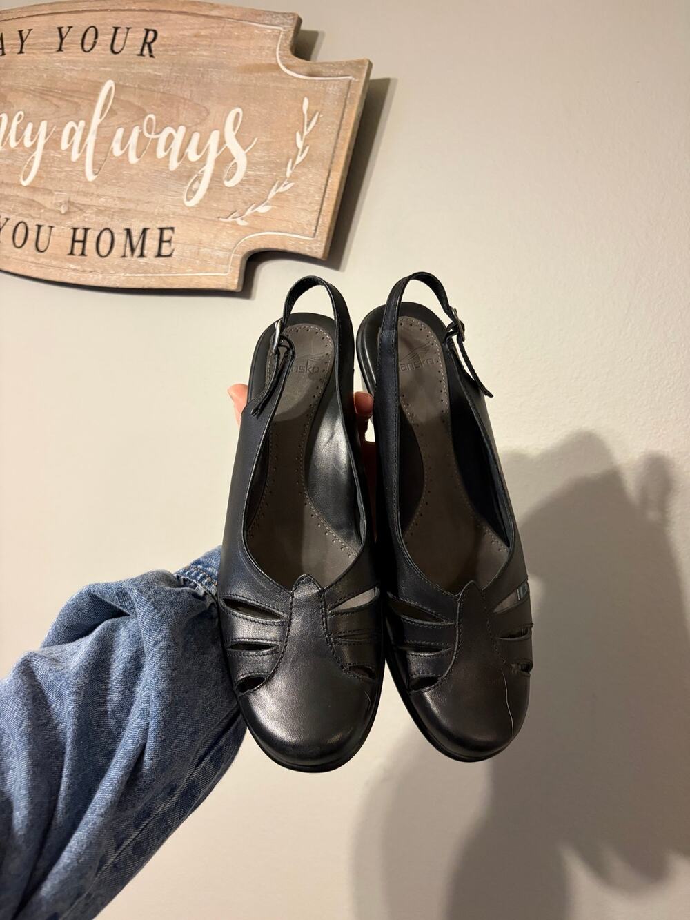 Dansko Rue Lapis Womens 40 (US WOMENS 9) Leather Slingback Buckle Heeled Sandals